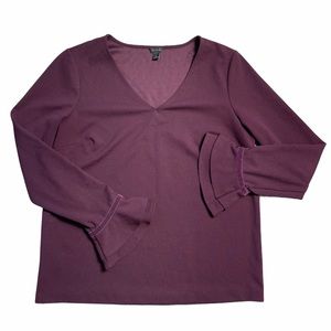 Ann Taylor Deep Plum Velvet Strip Bell Sleeve Top